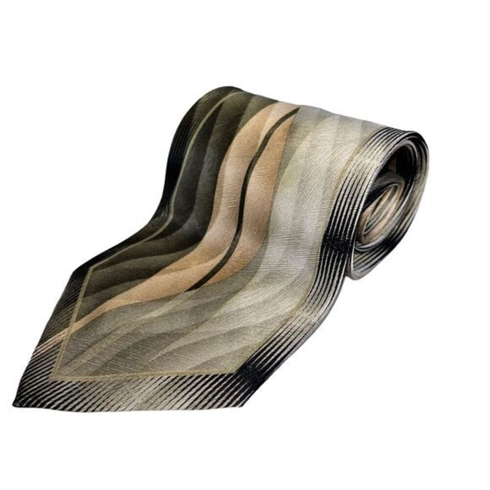 Enrico‎ Guccini Men's 100% All Silk Elegant Striped Green Beige Tie 60" L , 4" W